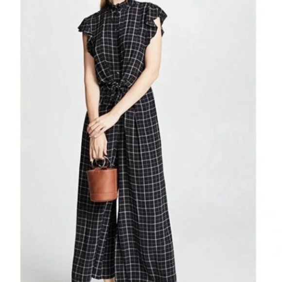 Rebecca Taylor 100% Silk Black Plaid Jumpsuit Size 6 - Picture 3 of 10